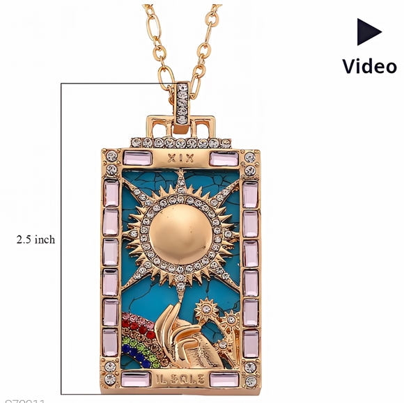 Unique 'Sun of Destiny' tarot pendant necklace, Goldtone, 24" - Picture 5 of 8
